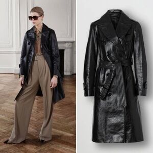 Burberry | NWT D-Ring Detail Crinkled Leather Trench Coat in Black - Size IT 42